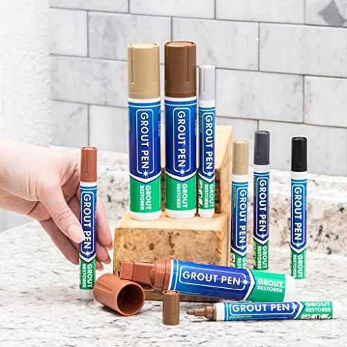 Grout Pen Tile Paint Marker: Waterproof Grout Colorant and Sealer Pen to Renew, Repair, and Refresh Tile Grout - Cleaner Coating Stain Pens - 2 Pack, 5mm Narrow and 15mm Wide Tip Pen - Ivory
