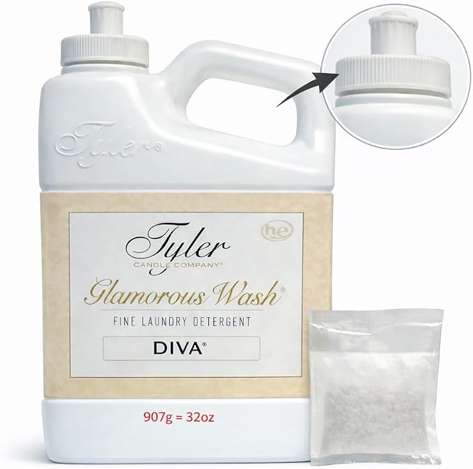 Tyler Candle Wash Diva 32 Fl Oz Laundry Detergent w/Dryer Sachet Pouch, Pull and Pour Spill Proof Cap fh