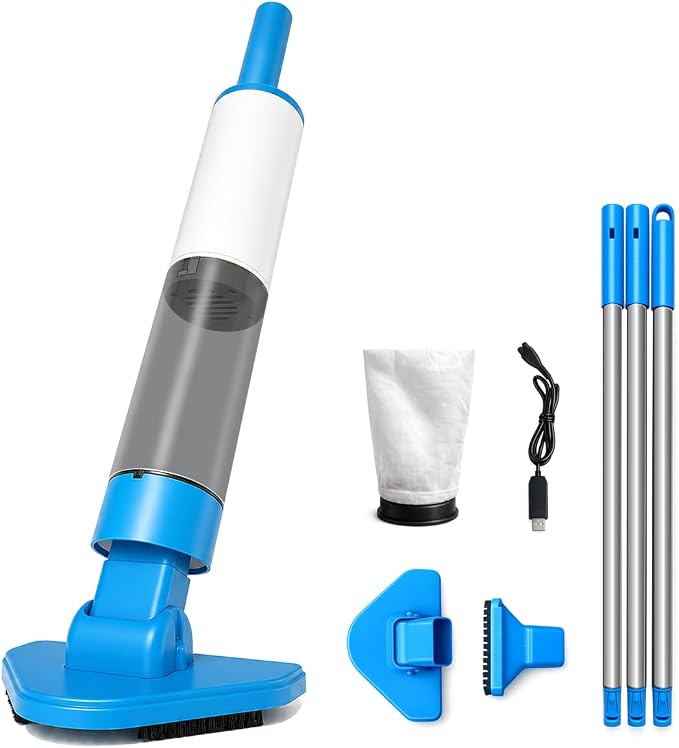 Handheld Pool Vacuum for Above Ground Pools, Cordless Pool Cleaner for Hot Tubs & Spas, 60 Min Runtime, 91in Reach with Poles, Dual Brush Heads, Cleans Sand&Debris&Algae, OVIA OCEAN10