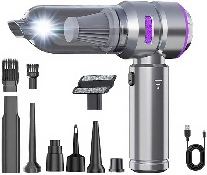 2-in-1 Mini Handheld Vacuum & Blower, 21000Pa Powerful Suction, <1 lb Ultra Lightweight, Cordless with Rapid Charging, for Car/Pet Hair/Home/Office - 3 Adjustable Suction Levels, Washable Filter