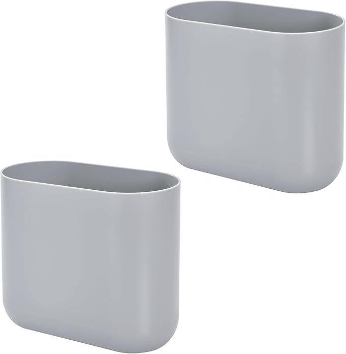 iDesign Small Slim Plastic Bathroom Trash Can, Garbage Can for Bedroom, Office, Desk, Dorm, 2-Pack, Gray