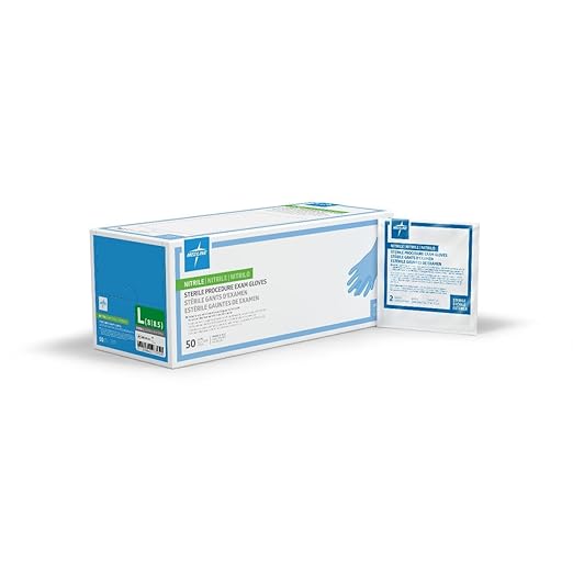 Medline Extended Cuff Exam Gloves, Nitrile, Powder-Free, Sterile, Size L