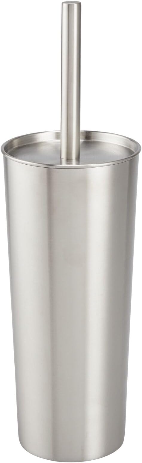mDesign Slim Metal Toilet Brush Set - Modern Freestanding Holder for Bathroom - Practical With Rust-Resistant Finish - Silver