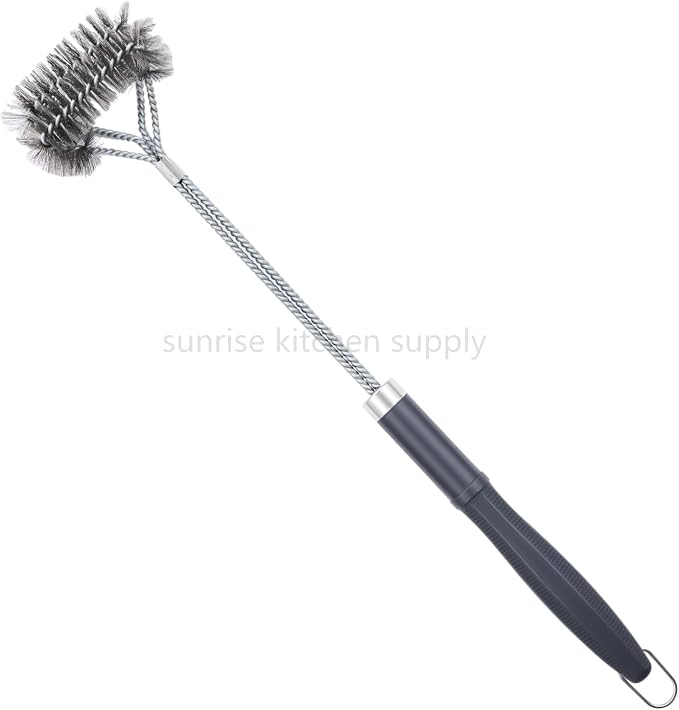 SUNRISE Fryer Brush with Long Handle (Stainless Steel with Plastic Handle, Double Brush)