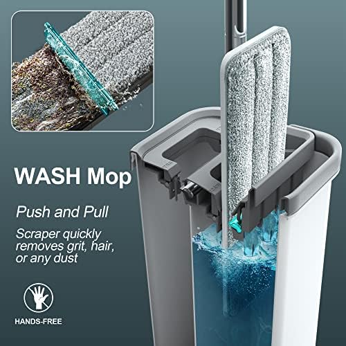 JOYMOOP Hands-Free Mop and Bucket with Wringer Set with Microfiber Cleaning Cloth, Househould Cleaning Tool of Floor Mop and Kitchen Towels