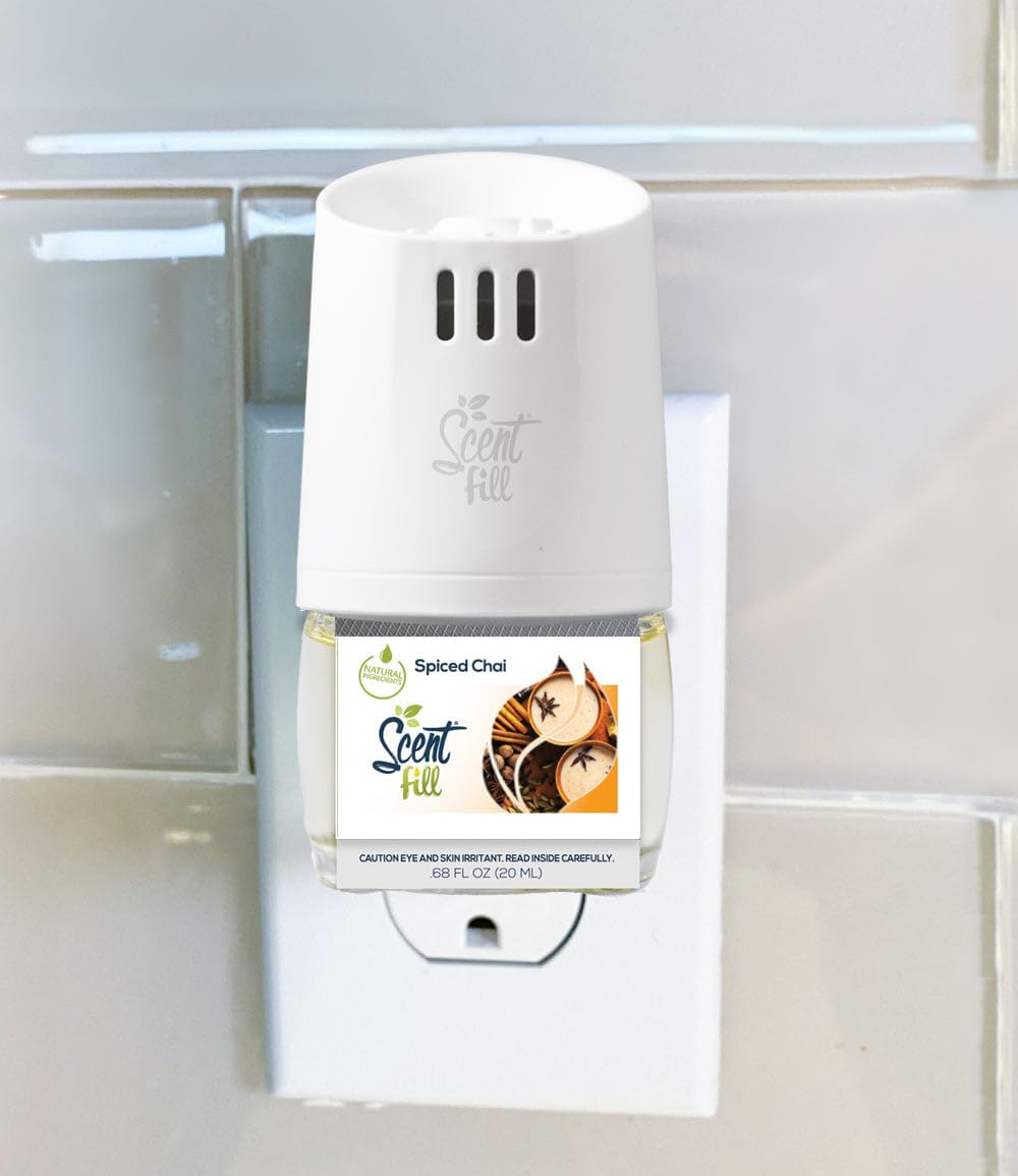 Scent Fill Spiced Chai Plug in Air Freshener, Scented Oil Refills, 2 Refills + Diffuser