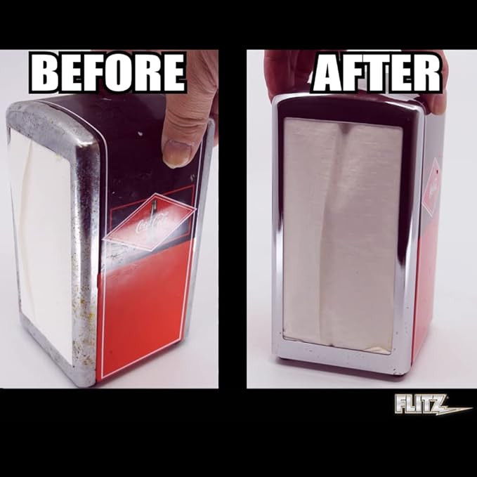 FLITZ Multi Purpose Metal Polish Liquid - 7.6oz USA-Made Tarnish Remover - For Aluminum, Chrome, Brass, Nickel, Silver - Non-Abrasive Cleaner & Restorer - Not for Patina or Electroplated Finishes