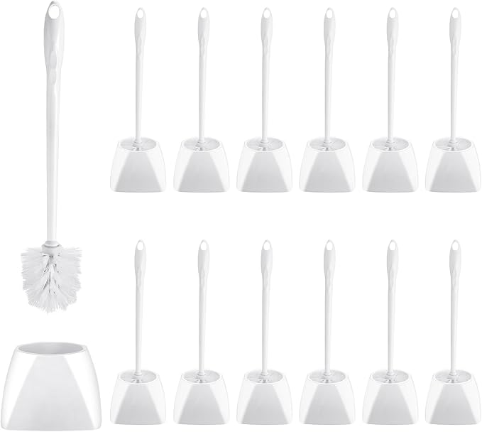 FoldTier 15 Sets Toilet Holder and Brush Set 16.14 Inch Toilet Bowl Cleaner Brush with Caddy Bathroom Scrub Plastic Scrubber with Long Handle for Bathroom Cleaning, Easy to Assemble (White)
