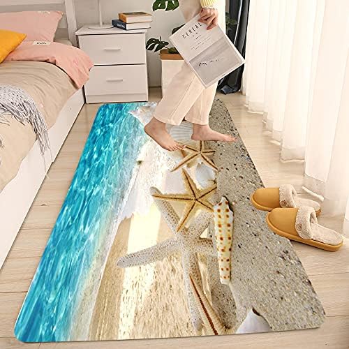 WODEJIA Non Slip Bath Rugs Sponge Foam for Bathroom,Soft Flannel Mat Rug for Living Room, Absorbent Water Clearance MatS for Forlaundry Room and Kitchen,Ocean Beach Themed Carpt 71x24 Inches