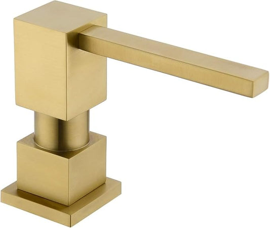 Soap Dispenser Brushed Gold Built in Sink Square Lotion Dispenser for Kitchen Sink, Brass Pump Head, with 17 Oz Bottle