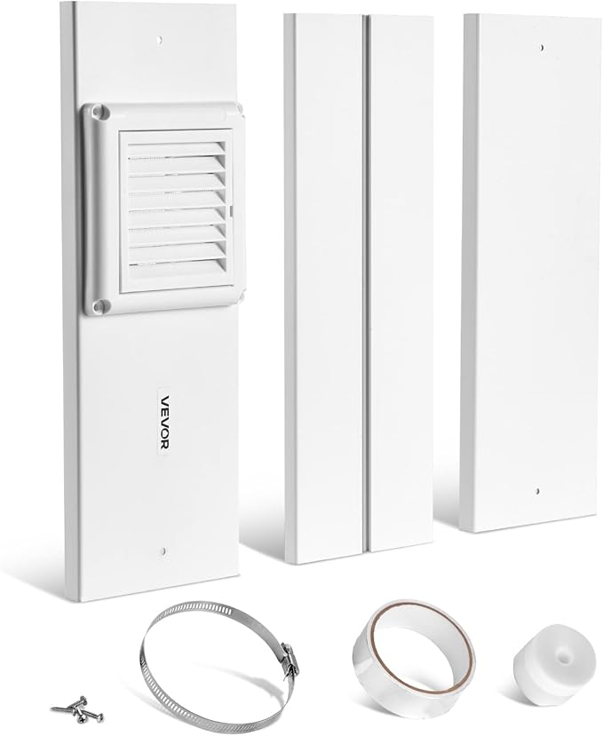 VEVOR Dryer Vent Window Kit, Fits 4-Inch Exhaust Hoses, Adjustable Length for Adapts Sliding Windows of Different Heights, Sturdy PVC and PP Materials, Dual Protections & Multi-layer Sealing Design