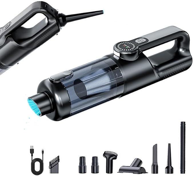 Car Vacuum Portable Cordless,17000Pa Handheld Air Duster Vacuum with 130W Brushless Motor,3 * 2000mAH Battery LED Light, Multi-Nozzles for Car, Home, Office, Pet