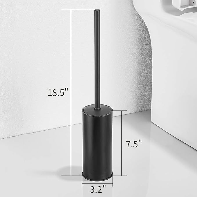 Freestanding Toilet Brush Holder for bathrooms 304 Stainless Steel Toilet Brush Stand Round Storage and Organization Rust Resistant 18-inch high Matte Black Finished