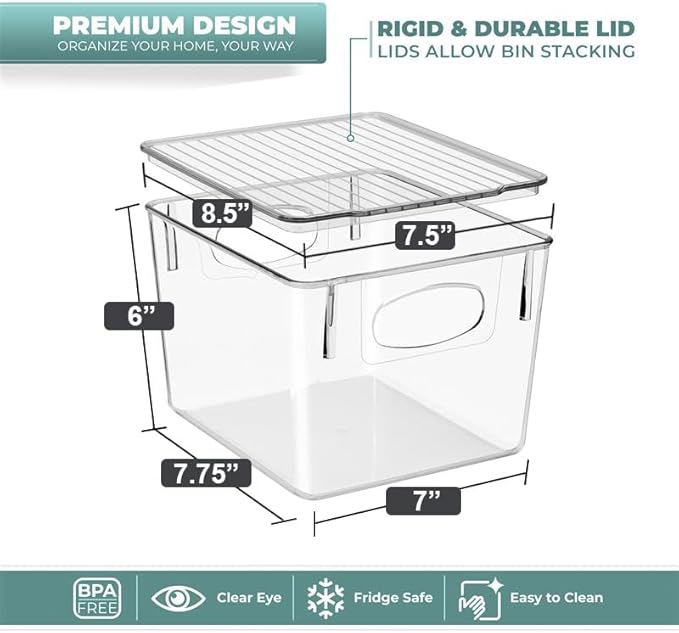 Sorbus Medium Plastic Storage Bins with Lids - Kitchen, Pantry, Refrigerator Organizer Bins - Clear, 2 Pack
