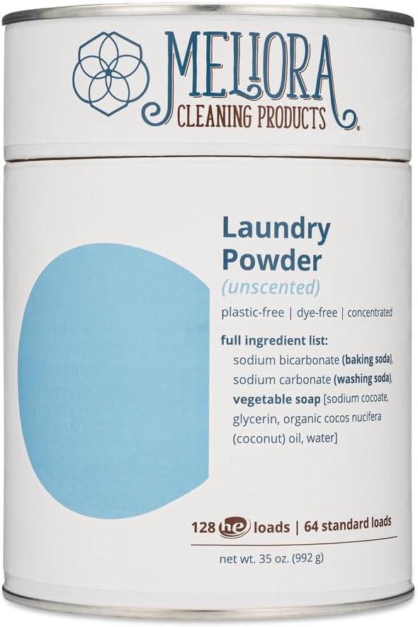 Meliora Cleaning Products Laundry Powder Detergent (128 HE Loads) (Unscented, Canister (with scoop) - 128 HE Loads)