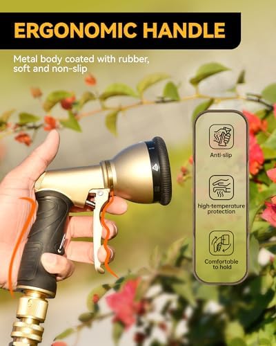 RAINPOINT Garden Hose Nozzle and Quick Connector Set, 9 Spray Patterns Heavy Duty Metal Water Hose Nozzle with 3/4 Inch Solid Brass Quick Connectors for Easy Water Hose Connection