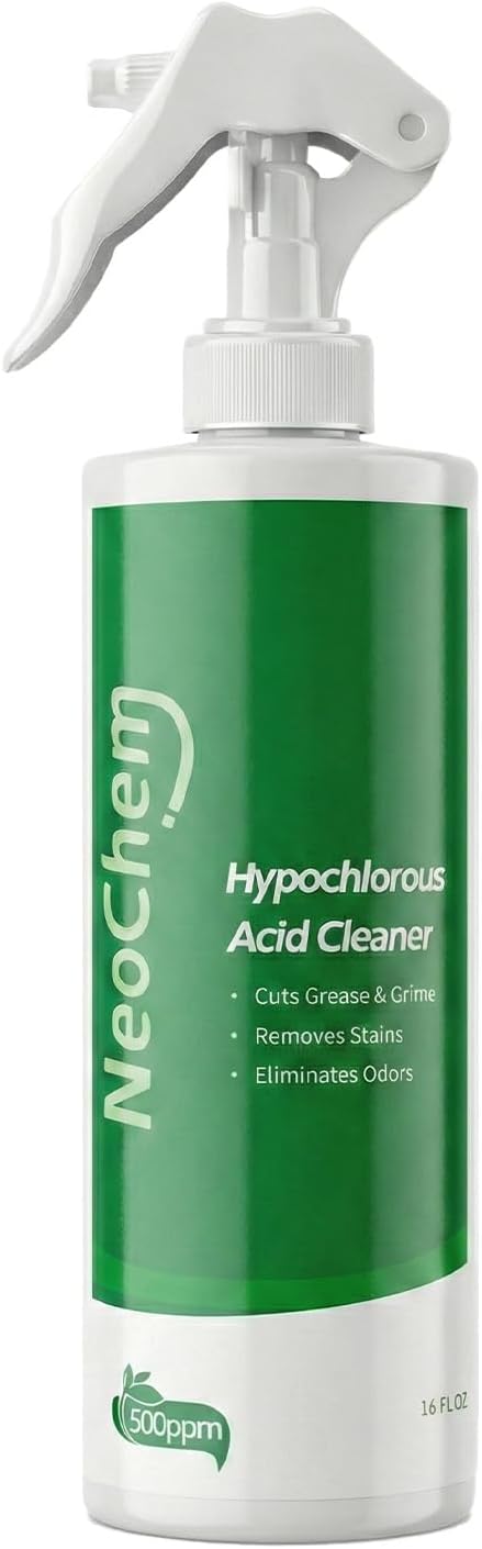 Hypochlorous Acid Spray For Cleaning, 500ppm Hypochlorous Acid,Cuts Grease, Removes Stains, Eliminates Odors - No Rinse, No Harsh Fumes, Biodegradable (16oz)