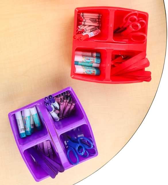 Really Good Stuff - 163999 Four-Equal-Compartment Caddies, Set of 6, Assorted Colors – Plastic Caddy Organizers with Built-in Handles and Stackable Design, Classroom Storage Made Easy