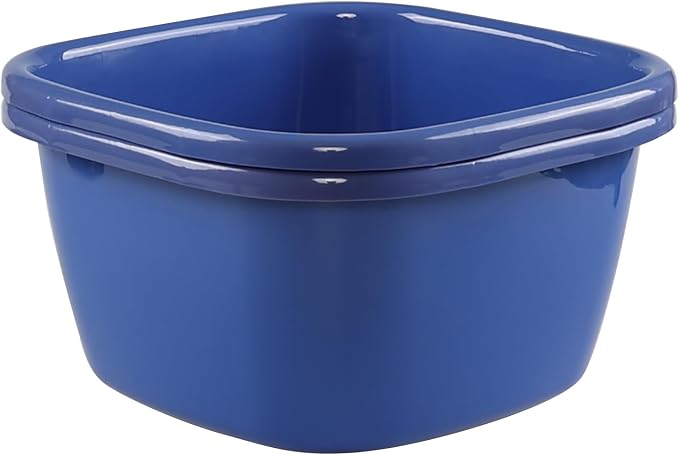 Ramddy 2 Pack 18 Quart Kitchen Sink Dish Basin, Plastic Square Dish Pan, Blue