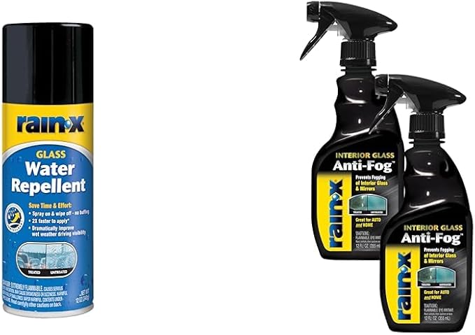 Rain-X Glass Treatment Bundle: 12 oz. Water-Repellent Aerosol & 12 oz. Interior Anti-Fog Spray (Pack of 2)