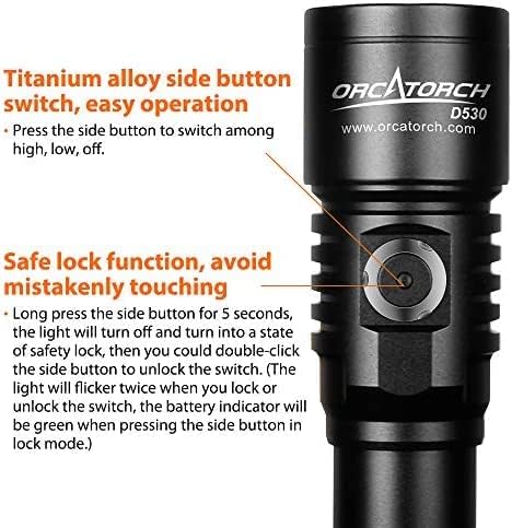 ORCATORCH D530 Scuba Dive Light 1200 Lumens, Titanium Alloy Diving Flashlight with Waterproof IP68, Diving Flashlight 3 Lighting Modes for Underwater 150m Diving (UV Light