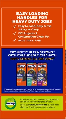 Hefty Heavy Duty Trash Bags, Large | 42 Gallon | For Contractors | 26 Count, Pack of 2