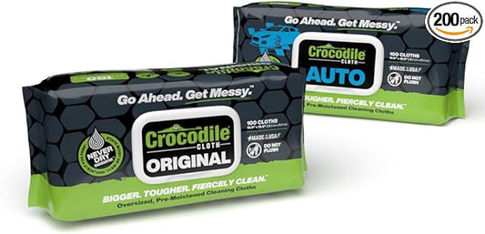 Crocodile Cloth Original & Auto Industrial Hand & Tool Cleaning Wipes 100 Count - Car Engine Degreaser, Body Detailing Tires Cloth Wipes 200 Giant Disposable Wipes