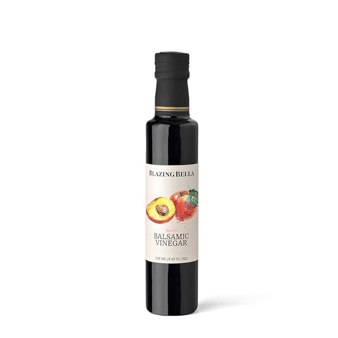 Blazing Bella Peach White Balsamic Vinegar from Modena Italy, Bright and Smooth Premium Finishing Vinegar with Natural Sweetness, Perfect Size for Trying New Flavors, 250ml
