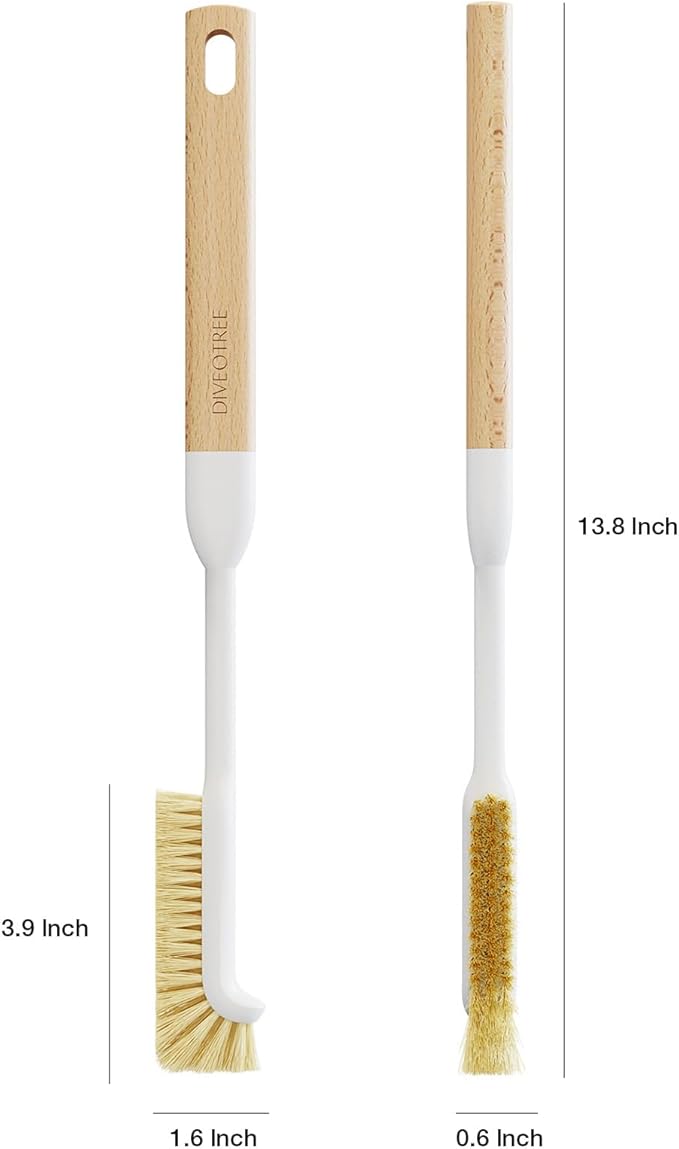 Cleaning Brush, Diveotree Hard Bristle Brush for Deep Cleaning Grout, Sink, Cup, Teapot, Bottle, Blender, Multi-Purpose Brush wih Long Handle for Kitchen (White)