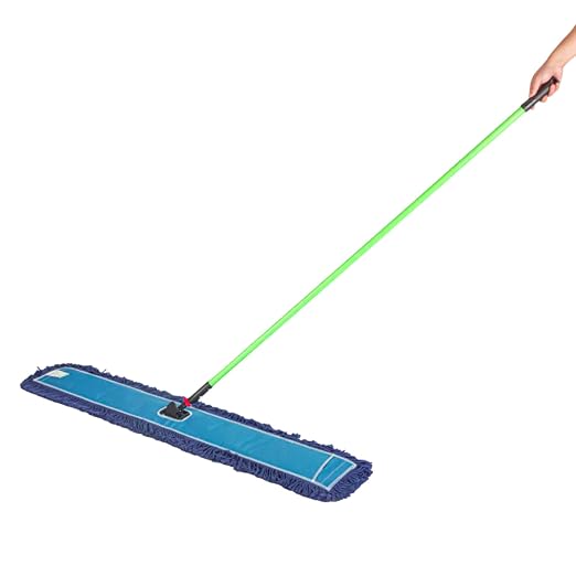 Restaurantware-Clean Tek Professional 48.03 x 5 Inch Dry Floor Mop, 1 Reusable Dust Mop - 64-Inch Handle, Secure Attachment, Blue Cotton-Poly, Machine Washable, for Cleaning Home Or Office
