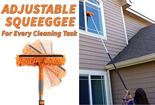 20 Foot High Ceiling Duster and Brush Kit with 7-24 ft Extension Pole // Telescoping Duster, Window Squeegee and Cobweb Duster with Exension Pole // Interior and Exterior House Cleaning Brushes