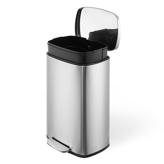 Fashionwu 50L/13 Gallon Stainless Steel Rectangular Trash Can with Foot Pedal, Soft Close Lid