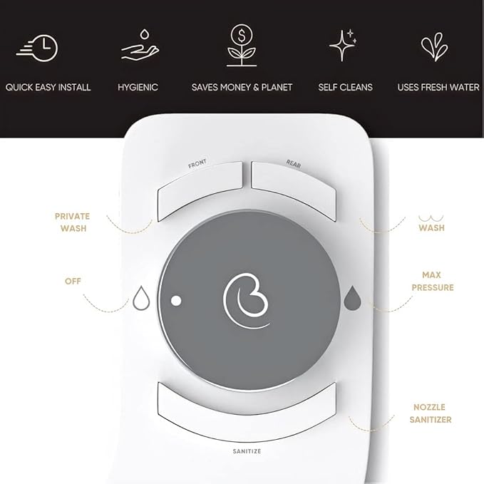 Revolution Cool Water. Bidet attachment for toilet. Luxury design, bathroom bidet sprayer for toilet, auto shut off, non electric, dual nozzle, feminine wash, self cleaning. Tokyo Platinum.