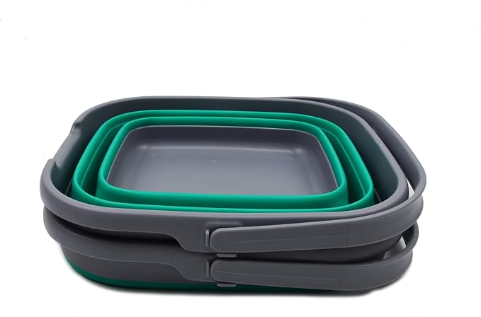 SAMMART 10L (2.6 Gallon) Set of 2 Collapsible Rectangular Handy Basket/Bucket (Dark Grey/Bluish-Green, 2)