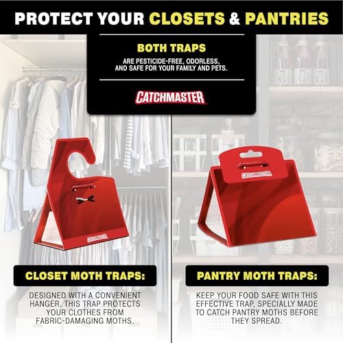 Catchmaster Premium Clothes & Pantry Moth Trap Bundle, Sticky Odorless Glue Traps, Pheromone Attractant, for Closets Wardrobes Cabinet Drawers,Food Storage & Cabinet, PheroGuard Technology (12-Traps)