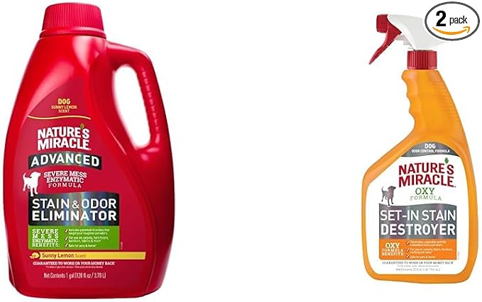 Nature's Miracle Advanced 128oz Dog Stain & Odor Remover and Set-In Stain Destroyer Bundle
