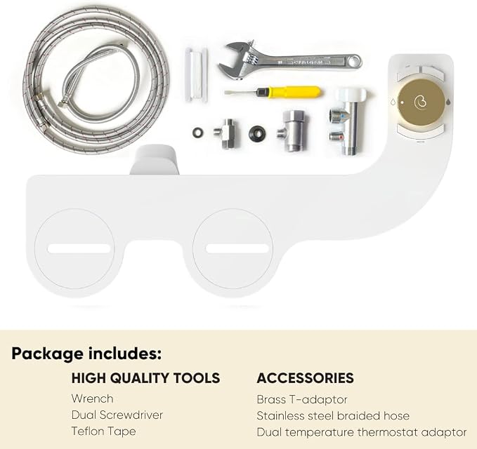 Revolution Plus (Warm Water). Bidet Attachment for toilet. Luxury design, Bidet sprayer for toilet, non electric, dual nozzle, feminine wash, self cleaning. Jerusalem Gold.