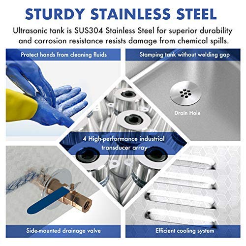 Industrial Grade Ultrasonic Parts Cleaner Stainless Steel 10L Large Capacity with 400W Heating Power for Carbs Car Parts Bullets and Gun Parts ect DAREFLOW
