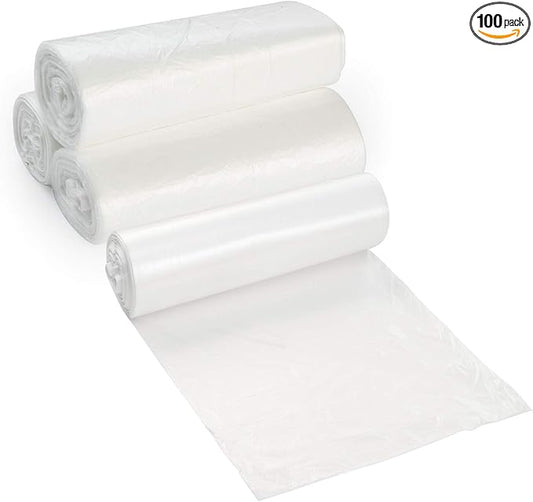 33 Gallon Clear Garbage Can Liners, 100 Count - 30-40 Gallon Large Trash Can Liners - High Density, Thin, Lightweight, 10 Microns - For Office, Home, Hospital, Wastebaskets -4 Coreless Rolls