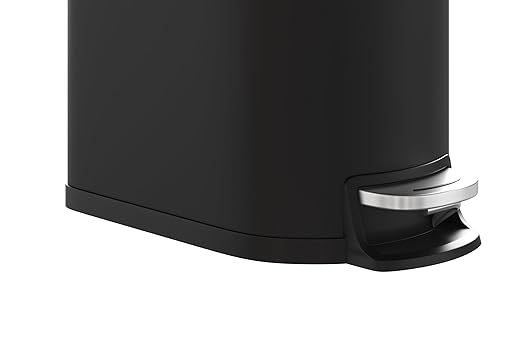 Garvee 1.6 gal / 6L Metal Bathroom Trash Can with Lid, Slim Waterproof Garbage Can for Bedroom, Small Step-on Trash Bin with Inner Bucket, Rear Handle, Soft Close Lid, Black