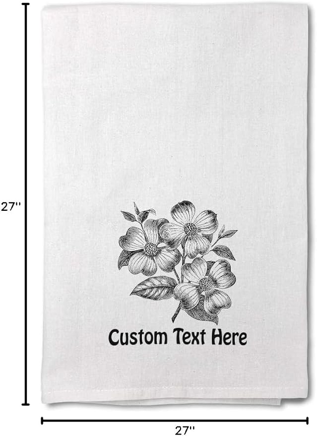 Style In Print Custom Decor Flour Kitchen Towels Dogwood Flowers Vintage Look Nature & Plants Nature Flowers & Plants Cleaning Supplies Dish Towels Personalized Text Here