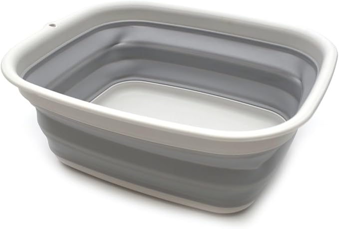 SAMMART 9.45L (2.5 Gallon) Collapsible Tub - Foldable Dish Tub - Portable Washing Basin - Space Saving Plastic Washtub (Grey, M)