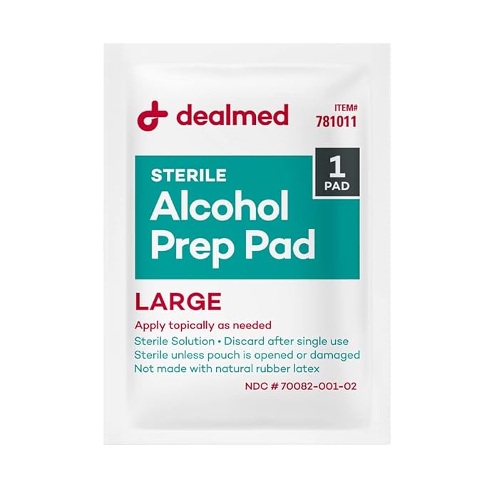 Dealmed Alcohol Prep Pads – 100 Count Large Latex-Free Gamma Sterilized Antiseptic Wipes, Wound Care Products for First Aid Kits, Home, and Medical Facilities