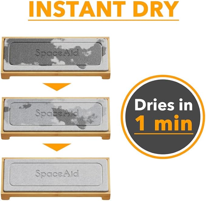 SpaceAid Instant Dry Sink Caddy Organizers with Bamboo Rack Soap Holder Dispenser Stone Bath Mat Drying Large Non Slip