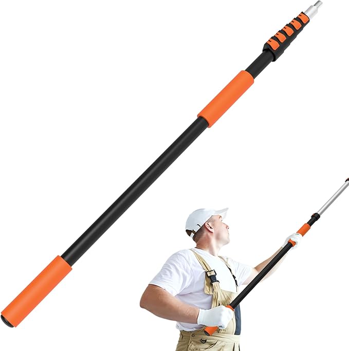 SISUPASSIE Telescoping Extension Pole, Reach to 30FT Telescoping Pole Multi-Purpose 5-24FT Lightweight, Sturdy with Universal Twist-on Metal Tip Extendable for Dusting Painting Window Cleaning