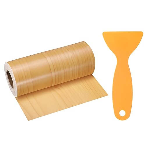 HARFINGTON Wood Grain Repair Tape 4 Inch x 33ft Self Adhesive Repair Patch Tape Simulated Wooden Floor Tapes with Plastic Scraper for Tables Doors Windows Furniture, Cherry