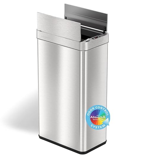 iTouchless 18 Gallon Wings Open Lid Sensor Trash Can with AbsorbX Odor Filter & PetGuard (IT08RS) Official AC Adapter for Touchless Sensor Trash Cans