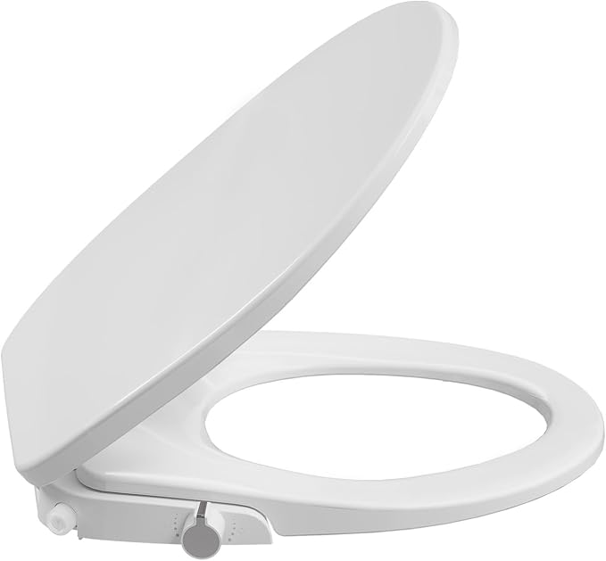 Non-Electric Elongated Bidet Toilet Seat with Self-Cleaning Dual Nozzles, Soft-Close Quiet Lid, Adjustable Water Spray, Easy Installation, White Finish for Comfort