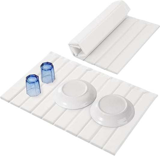 Oxydrily Large Stone Drying Mat for Kitchen Counter, Ultra Absorbent Diatomaceous Earth Mat with PU Leather Cover Stain-resistant Quick Dry/Foldable, Collapsible Dish Mats for Dishes Cups 23.6"x15.3"