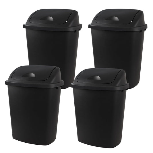 Zopnny 4-Pack 11 Gallon Swing Lid Trash Can, Plastic Swing-Top Garbage Can, Black